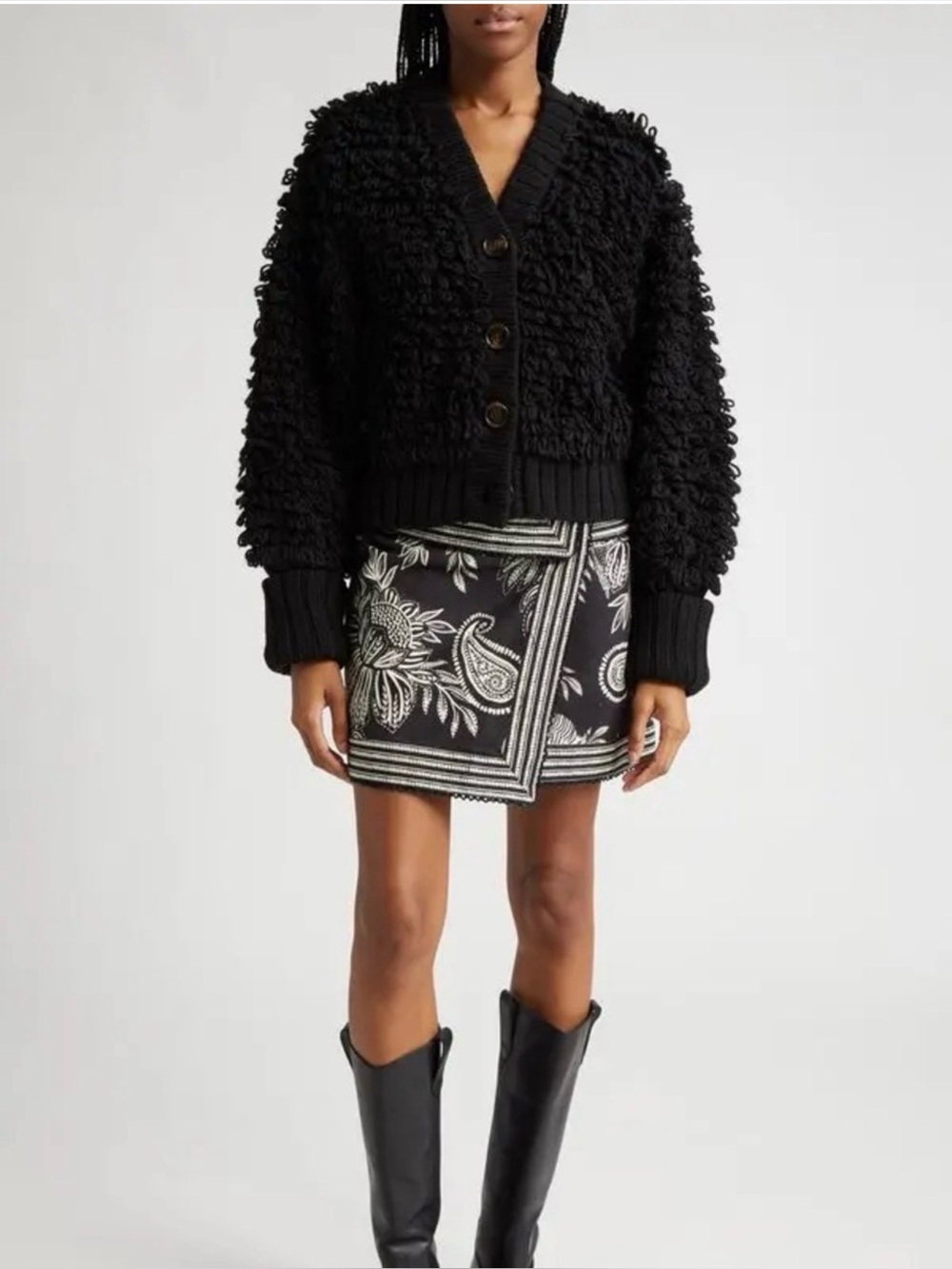 NWT Farm Rio Textured V-Neck Cardigan in Black Size XL - Picture 2 of 16
